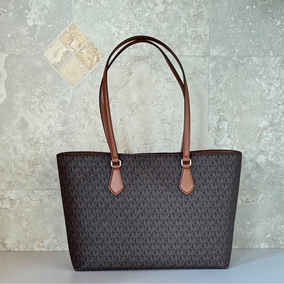 Michael Kors Sheila Large Laptop Tote Shoulder Bag MK Center Stripe Brown - Picture 2 of 12